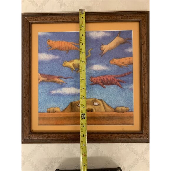 Cathy Gendron Whimsical Dog Cat Fish Framed Art 15" x 15" - Picture 7 of 7